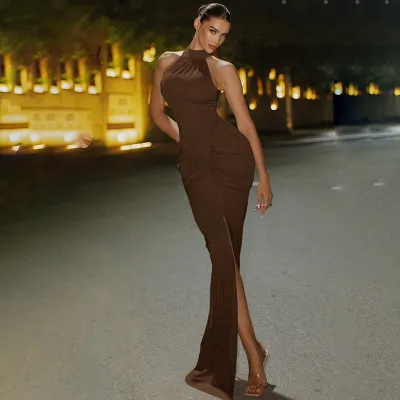 Women Fashion Sexy Summer Elegant Back Zipper Pleated Sleeveless Dress