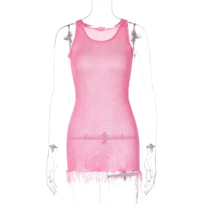 Women'S Fashion Sexy Summer Solid Color Round Neck Sleeveless Dress