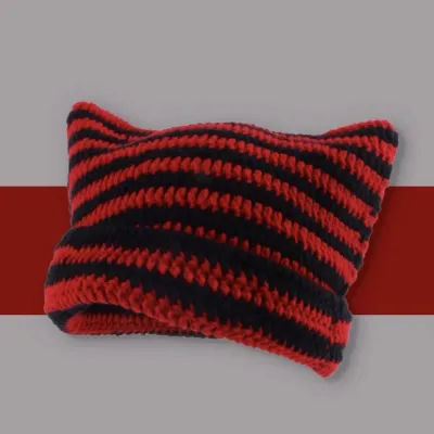 Women Fashion Casual Autumn And Winter Wool Striped Cat Ears Warm Knitted Hat