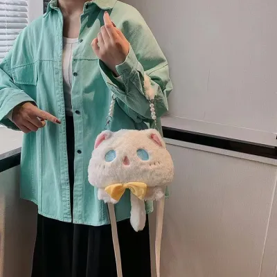 Women Fashion Cute Faint Cat Plush Doll Portable Handbag