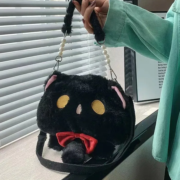 Women Fashion Cute Faint Cat Plush Doll Portable Handbag