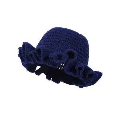 Women Fashion Autumn Winter Solid Color Hand Crocheted Ruffled Knitted Hat