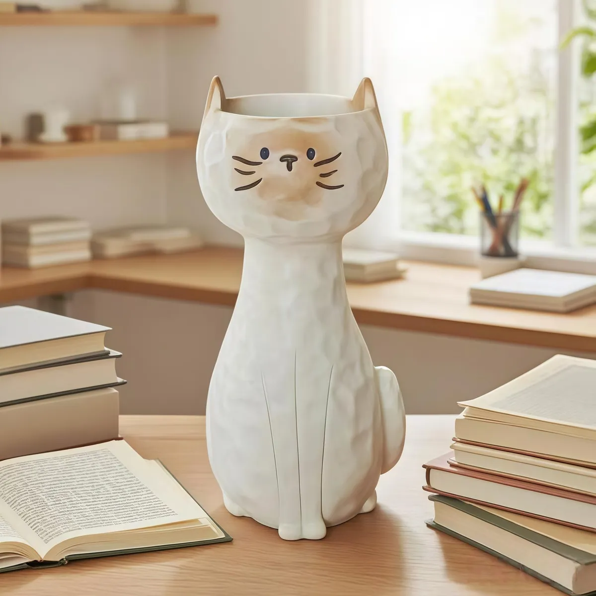 Fashion Cute Siamese Cat Flower Resin Vase Crafts Ornaments