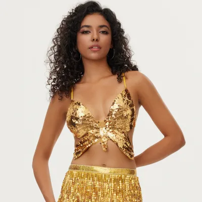 Women Fashion Sexy Solid Color Sequins Camisole