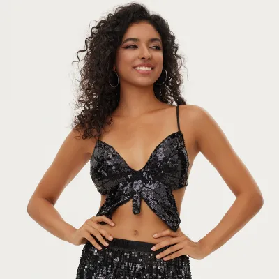 Women Fashion Sexy Solid Color Sequins Camisole