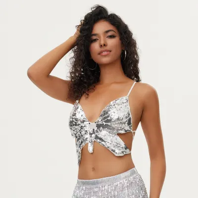 Women Fashion Sexy Solid Color Sequins Camisole
