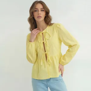 Women Fashion Casual Stripe Long Sleeve Lace-Up Blouse