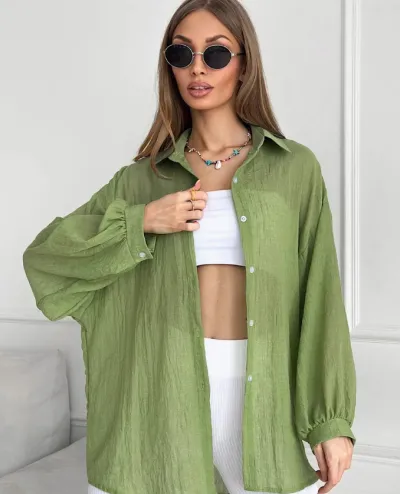 Women Fashion Casual Simple Solid Color Laple Long Sleeve Loose Blouse