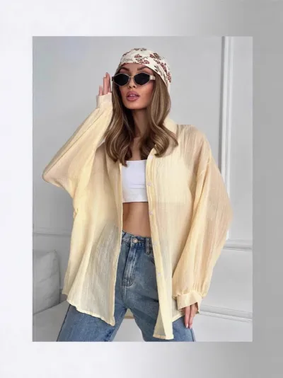 Women Fashion Casual Simple Solid Color Laple Long Sleeve Loose Blouse