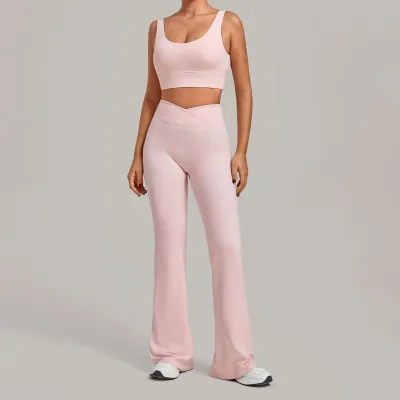 Women Fashion Solid Color Bra Tight Quick-Drying Pants Yoga Sports Two-Piece Set
