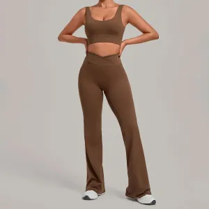 Women Fashion Solid Color Bra Tight Quick-Drying Pants Yoga Sports Two-Piece Set