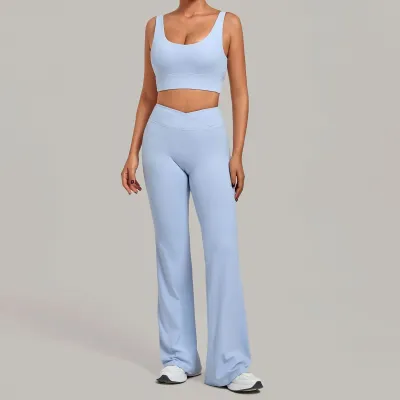 Women Fashion Solid Color Bra Tight Quick-Drying Pants Yoga Sports Two-Piece Set