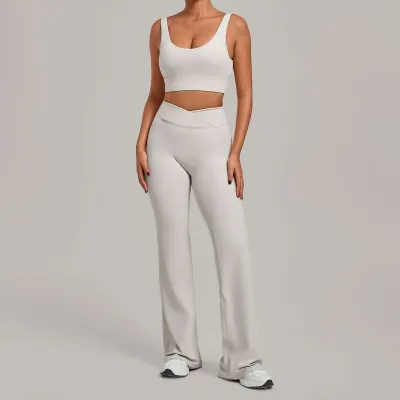 Women Fashion Solid Color Bra Tight Quick-Drying Pants Yoga Sports Two-Piece Set