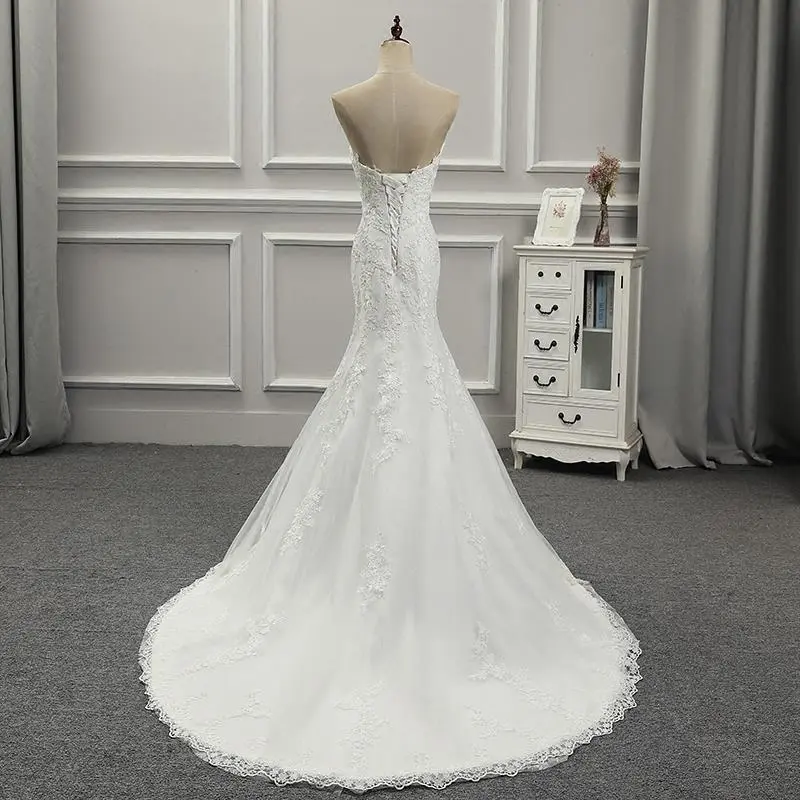 Women Fashion White Strapless Fishtail Mop Wedding Dress