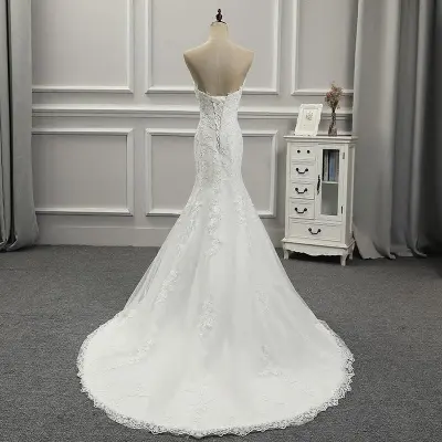 Women Fashion White Strapless Fishtail Mop Wedding Dress