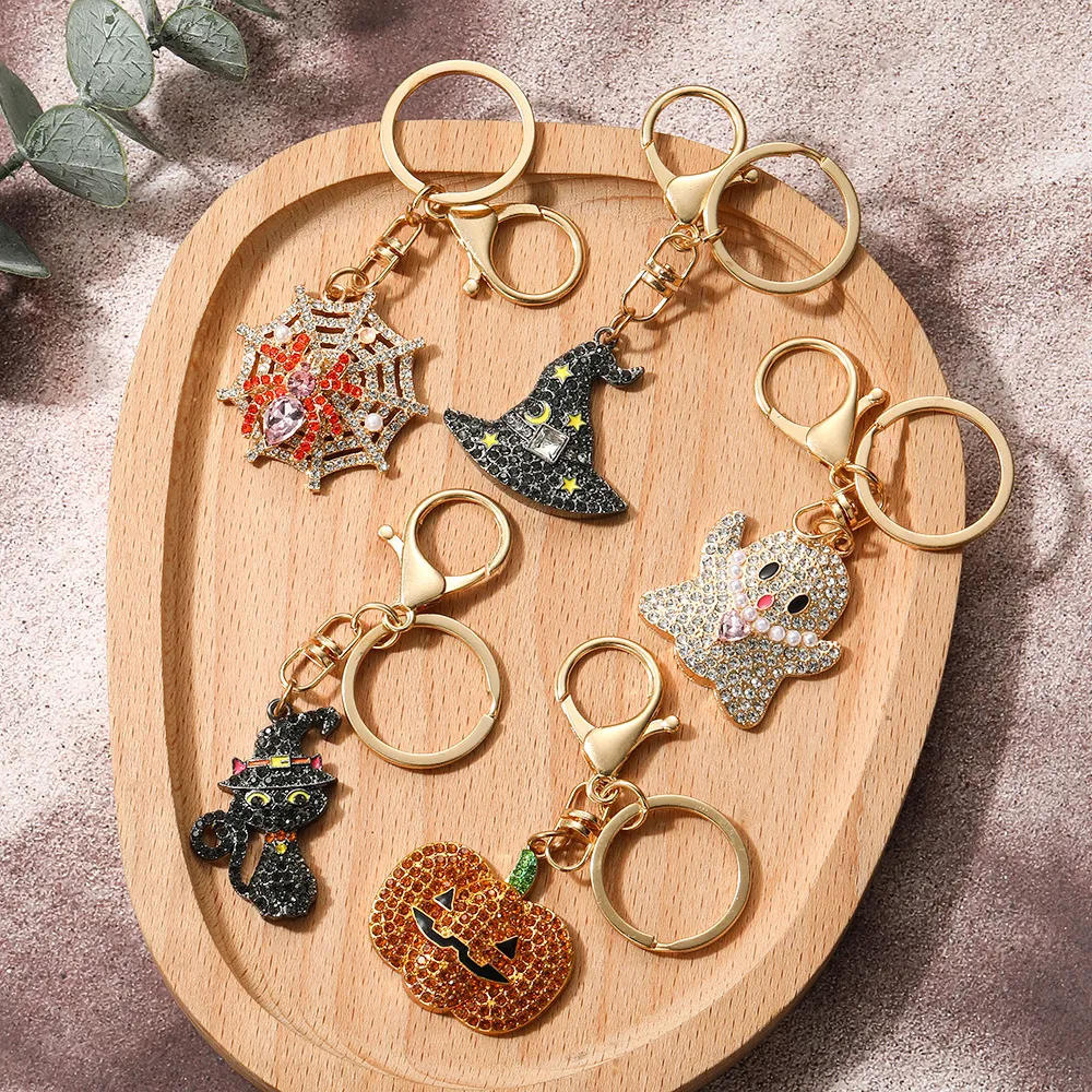 Halloween Fashion Rhinestone Pumpkin Ghost Keychain
