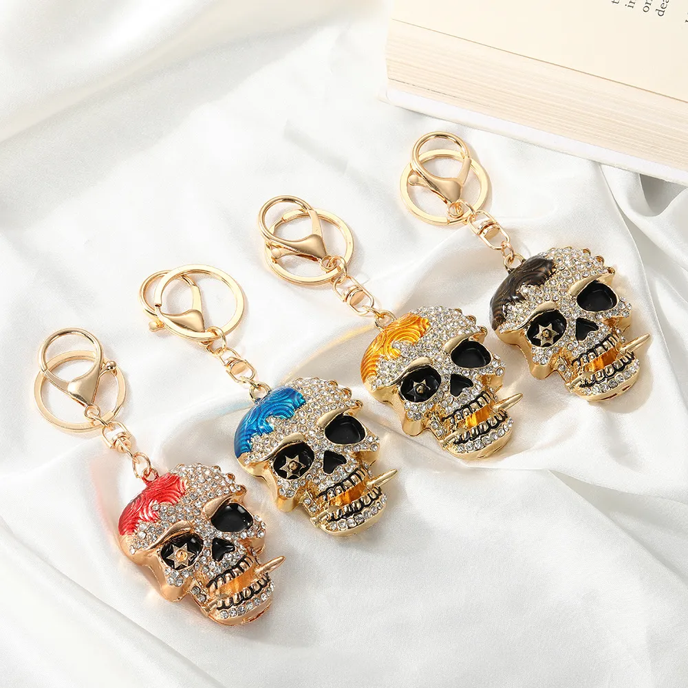 Halloween Fashion Creative Rhinestone -Encrusted Metal Alloy Skull Keychain