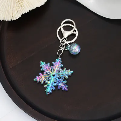 Christmas Fashion Colorful Acrylic Snowflake Pendant Keychain