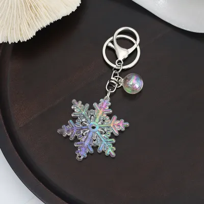 Christmas Fashion Colorful Acrylic Snowflake Pendant Keychain
