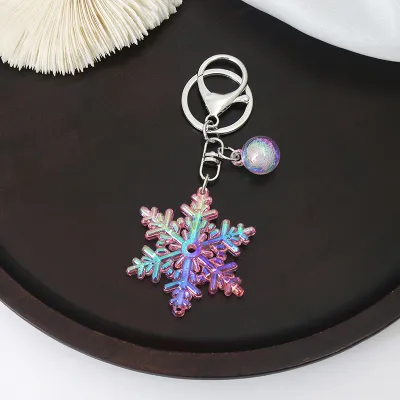 Christmas Fashion Colorful Acrylic Snowflake Pendant Keychain