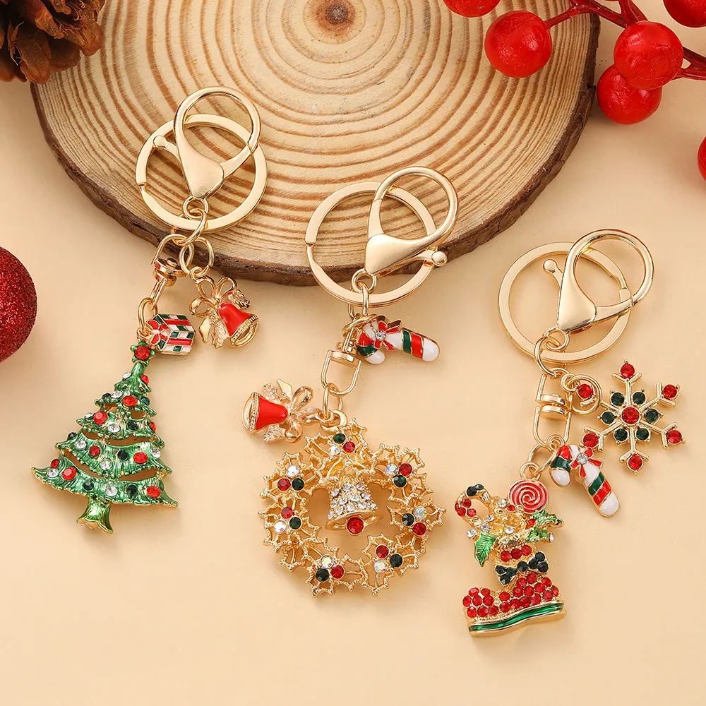 Christmas Series Alloy Cute Christmas Tree Old Snowflake Gloves Bag Pendan Keychain