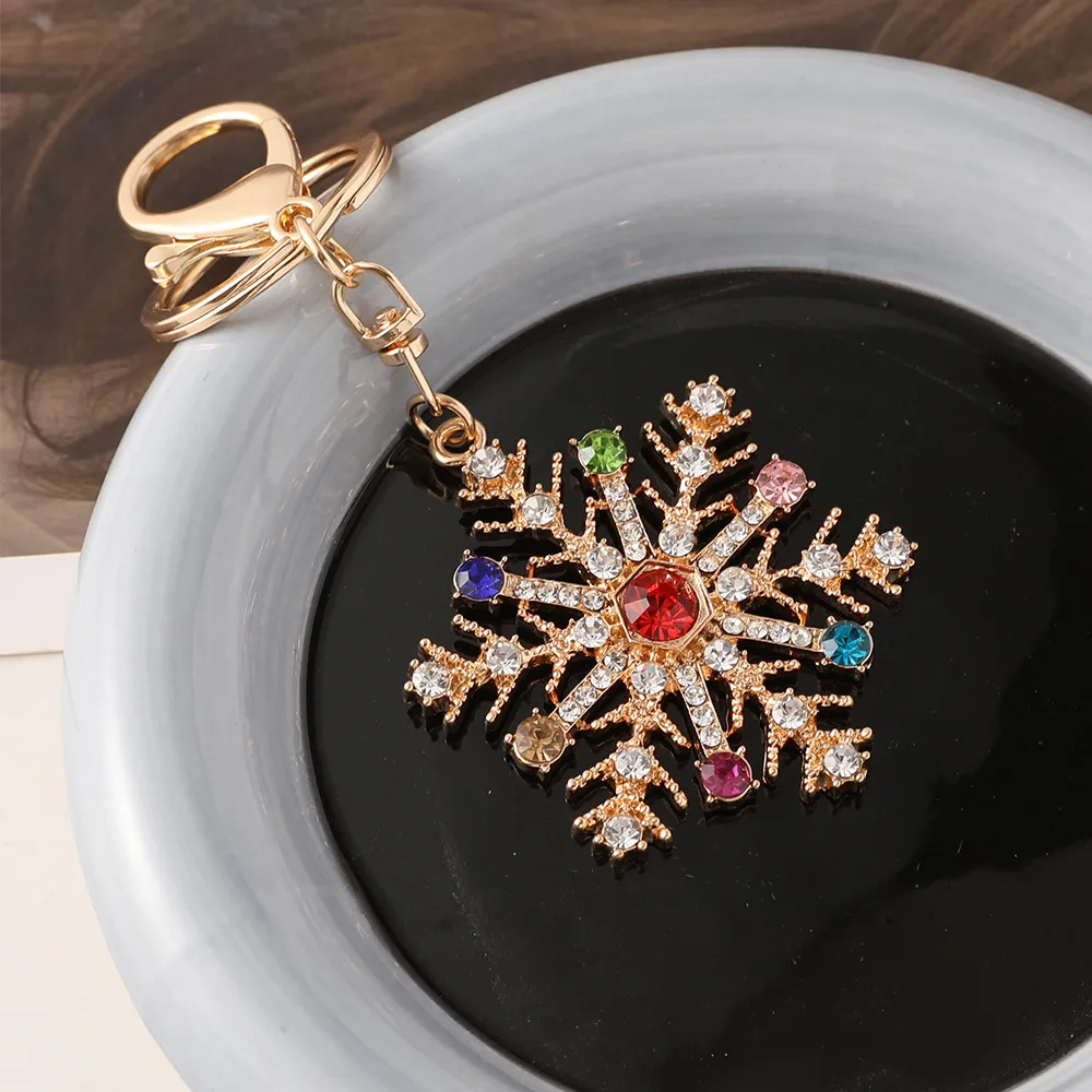 Christmas Multicolor Diamond Snowflake Metal Keychain