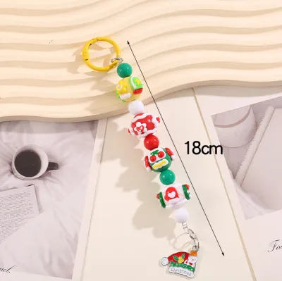Christmas Fashion Cartoon Hanging Chain Multicolor Beaded Keychain