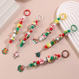 Christmas Fashion Cartoon Hanging Chain Multicolor Beaded Keychain