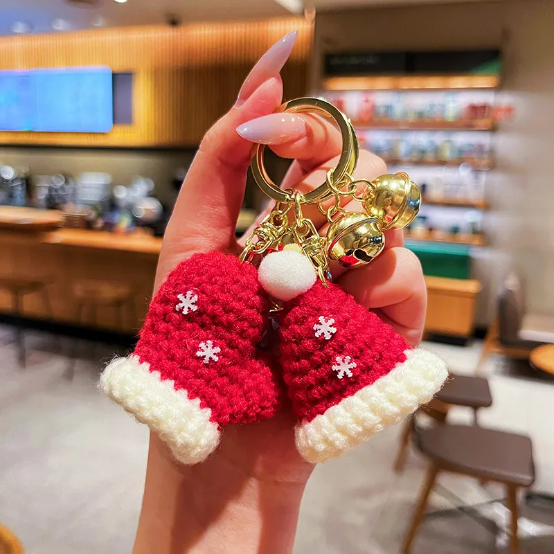 Christmas Cute Cartoon Wool Crocheted Christmas Hat Gloves Couple Bag Pendant Keychain