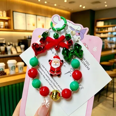 Christmas Fashion Cartoon Santa Claus Beaded Keychain