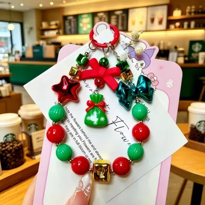 Christmas Fashion Cartoon Santa Claus Beaded Keychain