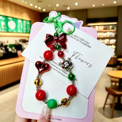 Christmas Fashion Cartoon Santa Claus Beaded Keychain