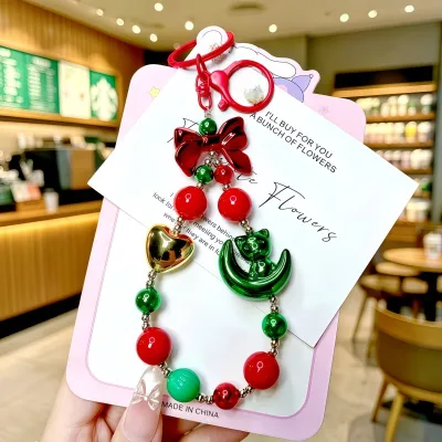 Christmas Fashion Cartoon Santa Claus Beaded Keychain