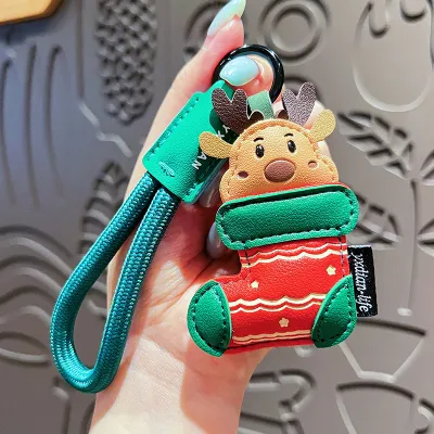 Christmas Cute Cartoon Leather Santa Claus Pendant Keychain
