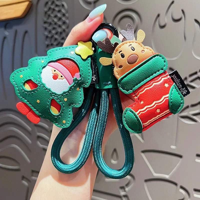 Christmas Cute Cartoon Leather Santa Claus Pendant Keychain