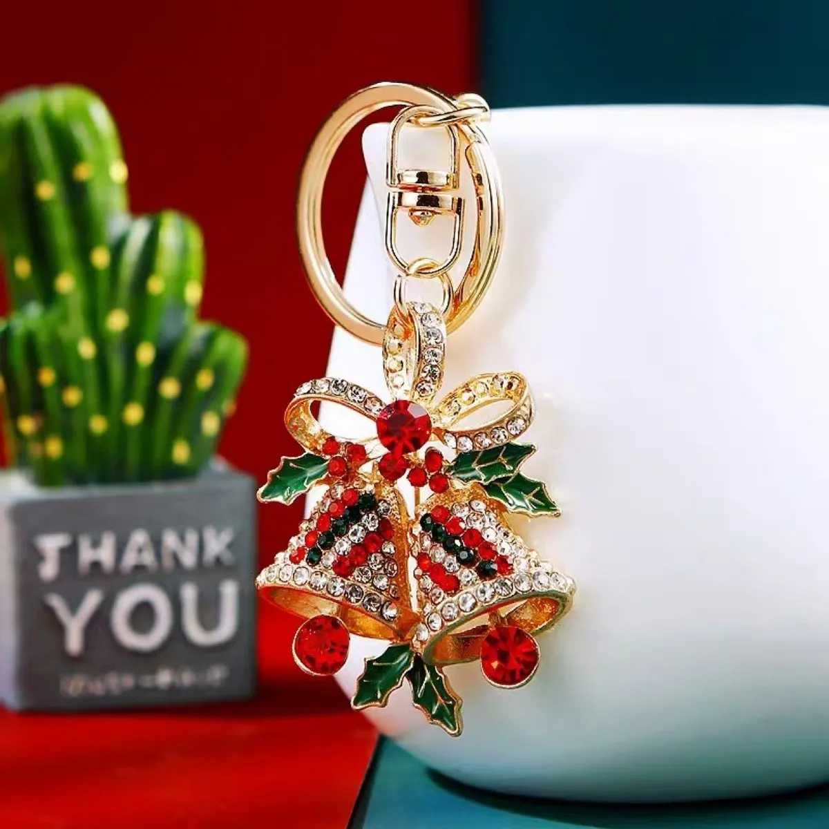 Christmas Fashion Rhinestone Bell Metal Keychain