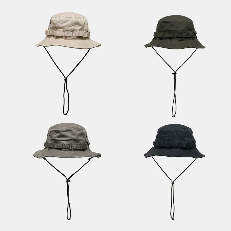 Fashion Casual Solid Color Big Head Circumference Breathable Drawstring Outdoor Sunscreen Bucket Cap