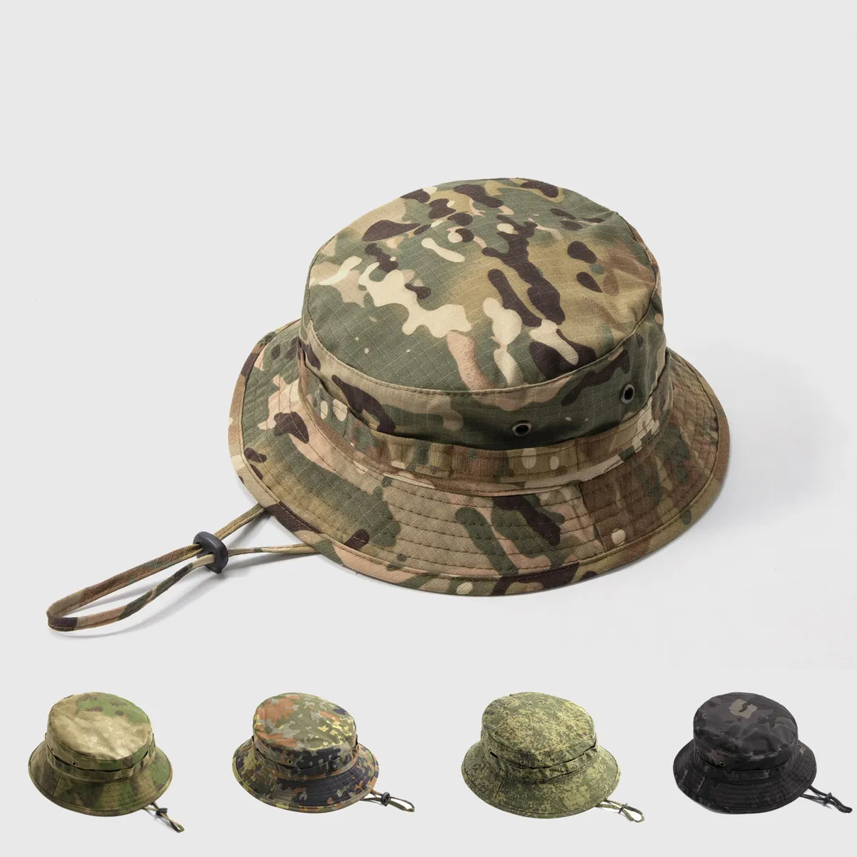 Men'S Fashion Casual Camouflage Breathable Wear-Resistant Canvas Round Bucket Hats