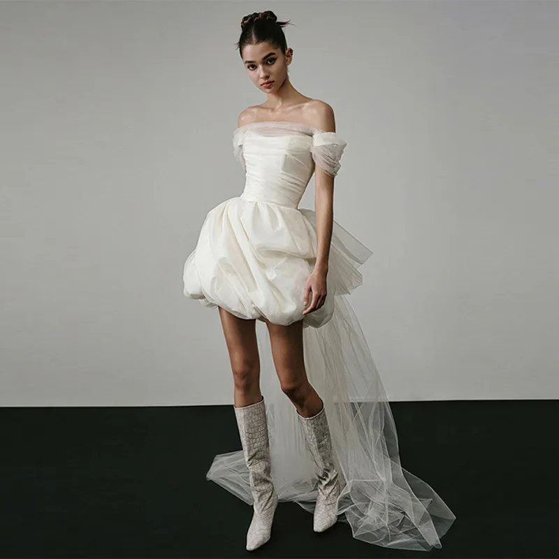 Women Fashion Off-Shoulder Mini Wedding Dress