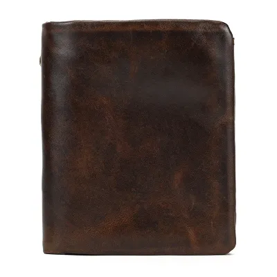 Fashion Casual Solid Color Oil Wax Leather Multi-Card Short Wallet