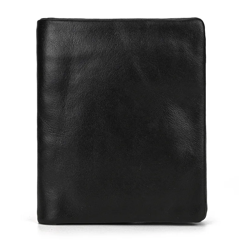 Fashion Casual Solid Color Oil Wax Leather Multi-Card Short Wallet