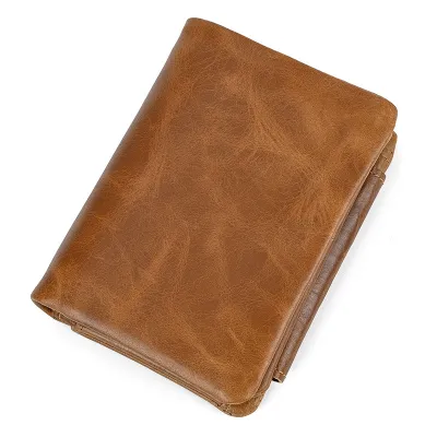Fashion Solid Color Genuine Leather Multi-Card Layer Cowhide Tri-Fold Short Wallet