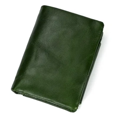 Fashion Solid Color Genuine Leather Multi-Card Layer Cowhide Tri-Fold Short Wallet