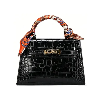 Women Fashion Casual Solid Color Crocodile Pattern Handbag