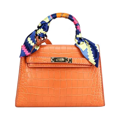 Women Fashion Casual Solid Color Crocodile Pattern Handbag