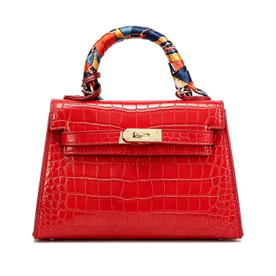 Women Fashion Casual Solid Color Crocodile Pattern Handbag