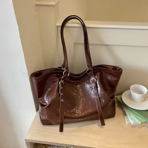 Women Fashion Casual Retro Autumn And Winter Solid Color Large Capacity Shoulder Bag