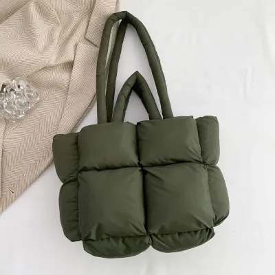 Women Fashion Casual Solid Color Cotton-Padded Shoulder Bag