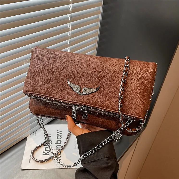Women Fashion Casual Retro Solid Color Small Square Chain Shoulder Bag