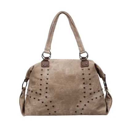 Women Fashion Casual Retro Rivet Large Capacity Shoulder Bag